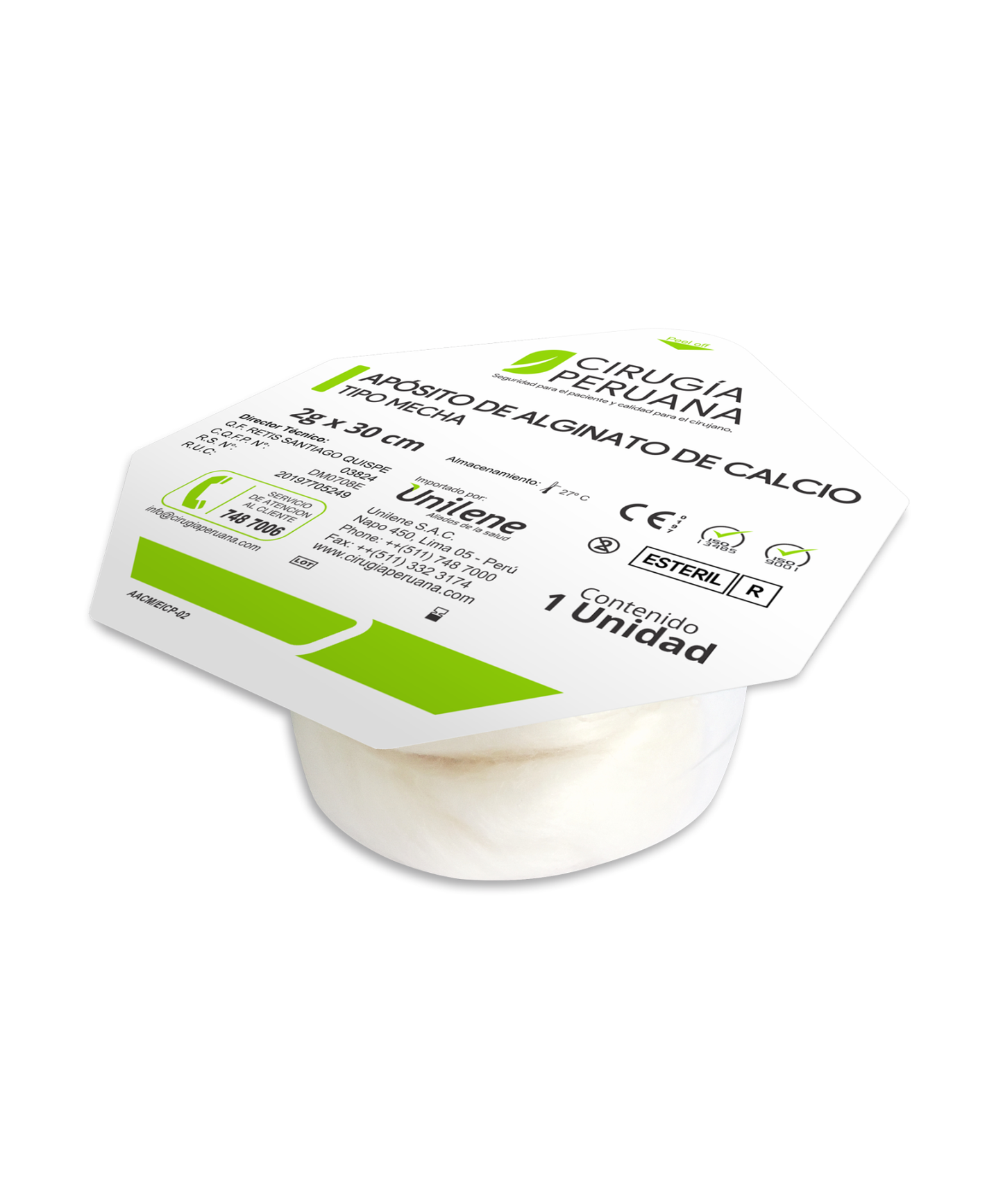 Apósito de Alginato tipo Mecha Cirugía Peruana