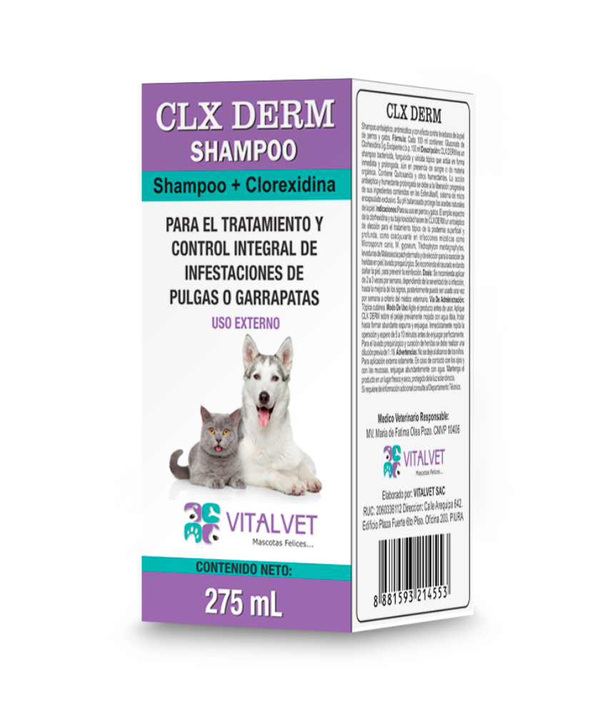 CLX DERM Shampoo Medicado Dérmico con Clorhexidina 250 ml