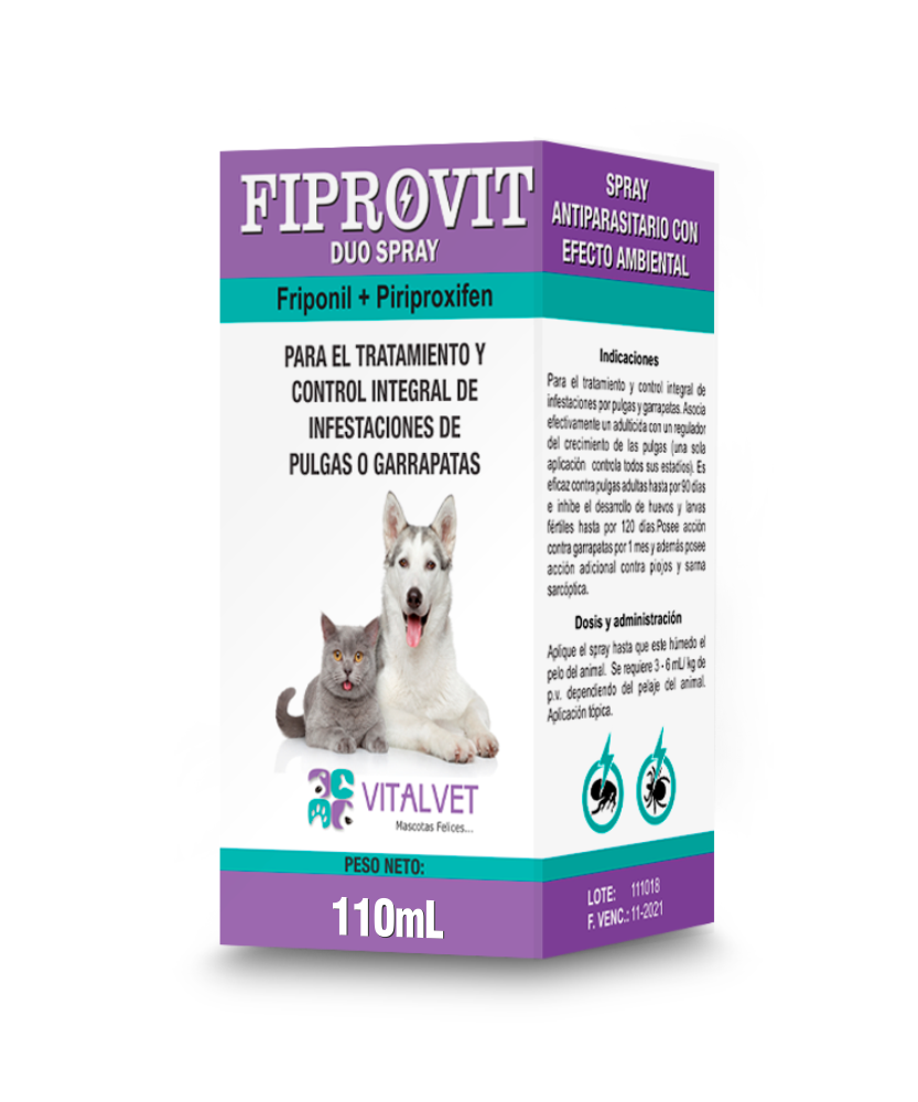 FIPROVIT DUO SPRAY Antiparasitario Externo con Fipronil y Piriproxifen